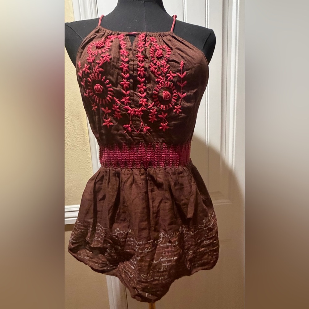 Free People Brown and Red Strapless Dress